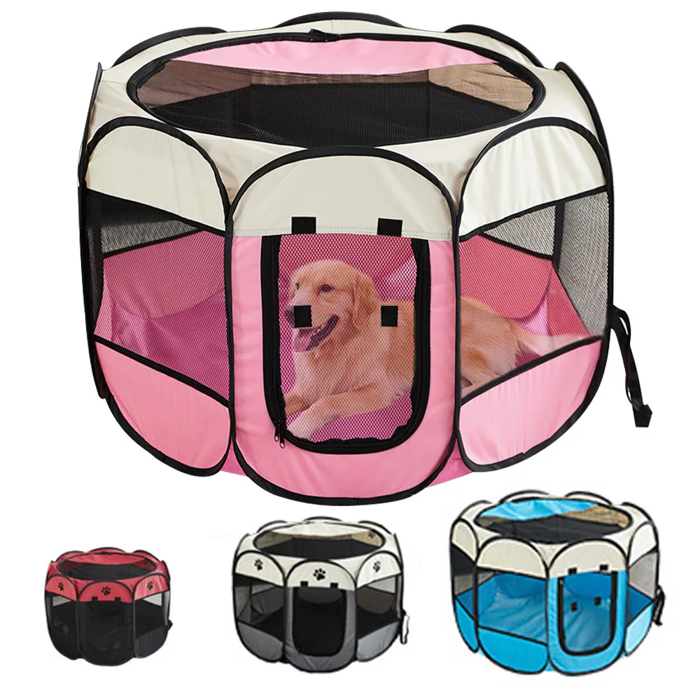 Foldable Octagonal Pet Playpen Portable 600D Oxford Cat Dog Whelping Cage Breathable Mesh Pet Tent For Indoor Outdoor Travel