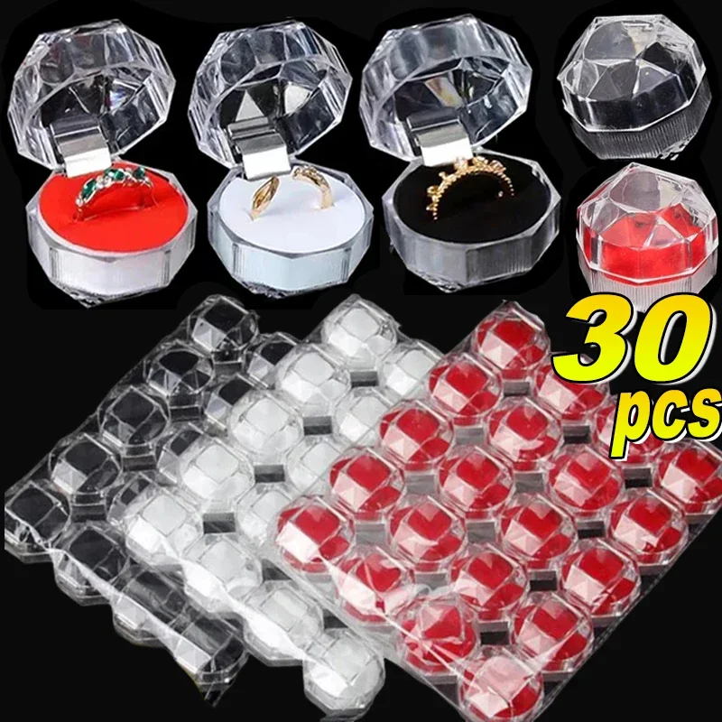 1-30Pcs Crystal Transparent Rings Earring Display Box Wedding Jewelry Package Boxes Ring Organizer Storage Wedding Jewelry Boxes