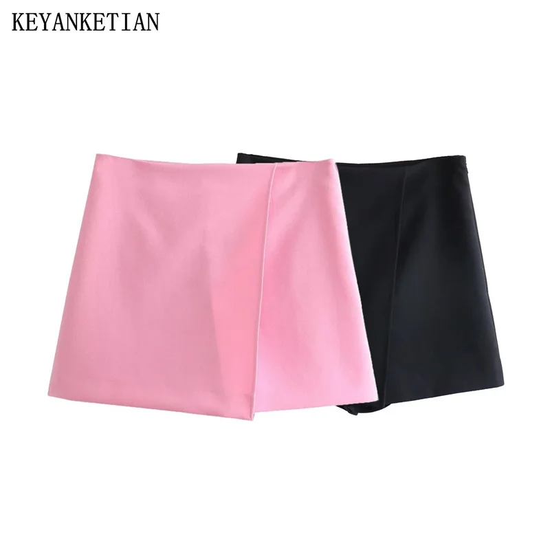 KEYANKETIAN Summer Women's Asymmetrical Shorts French Style Elegant Zipper High Waist Slit Design Solid Color Hot Shorts Skirt