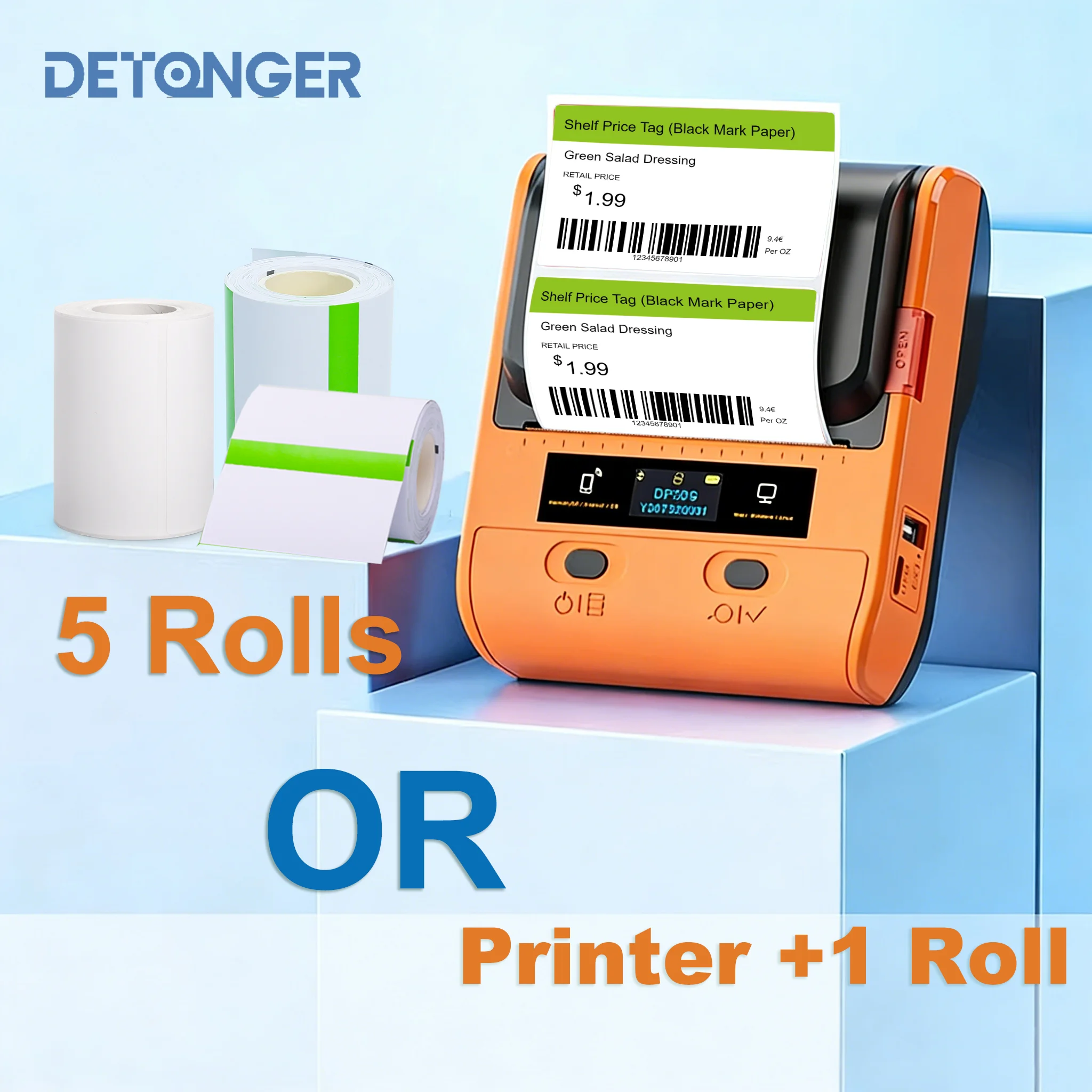 DETONGER DP30S 28-80mm Mini Portable Thermal Printer Multifunctional Barcode Label Sticker Maker BT Android / iOS