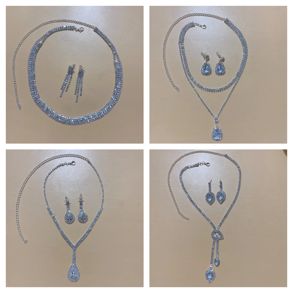 Crystal rhinestone bridal necklace earrings jewelry set