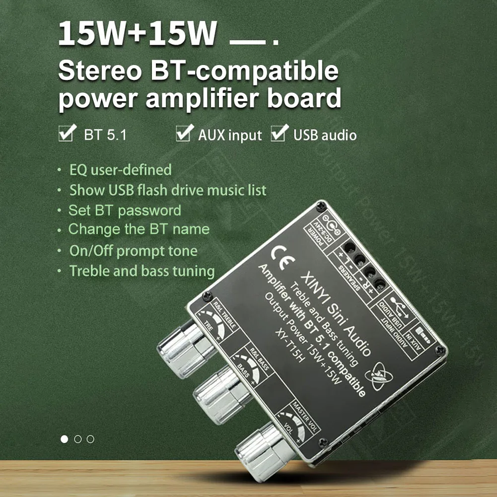 Placa amplificadora de potencia Digital XY-T15H Compatible con Bluetooth 5,1 2,0 canales Control por aplicación cine en casa