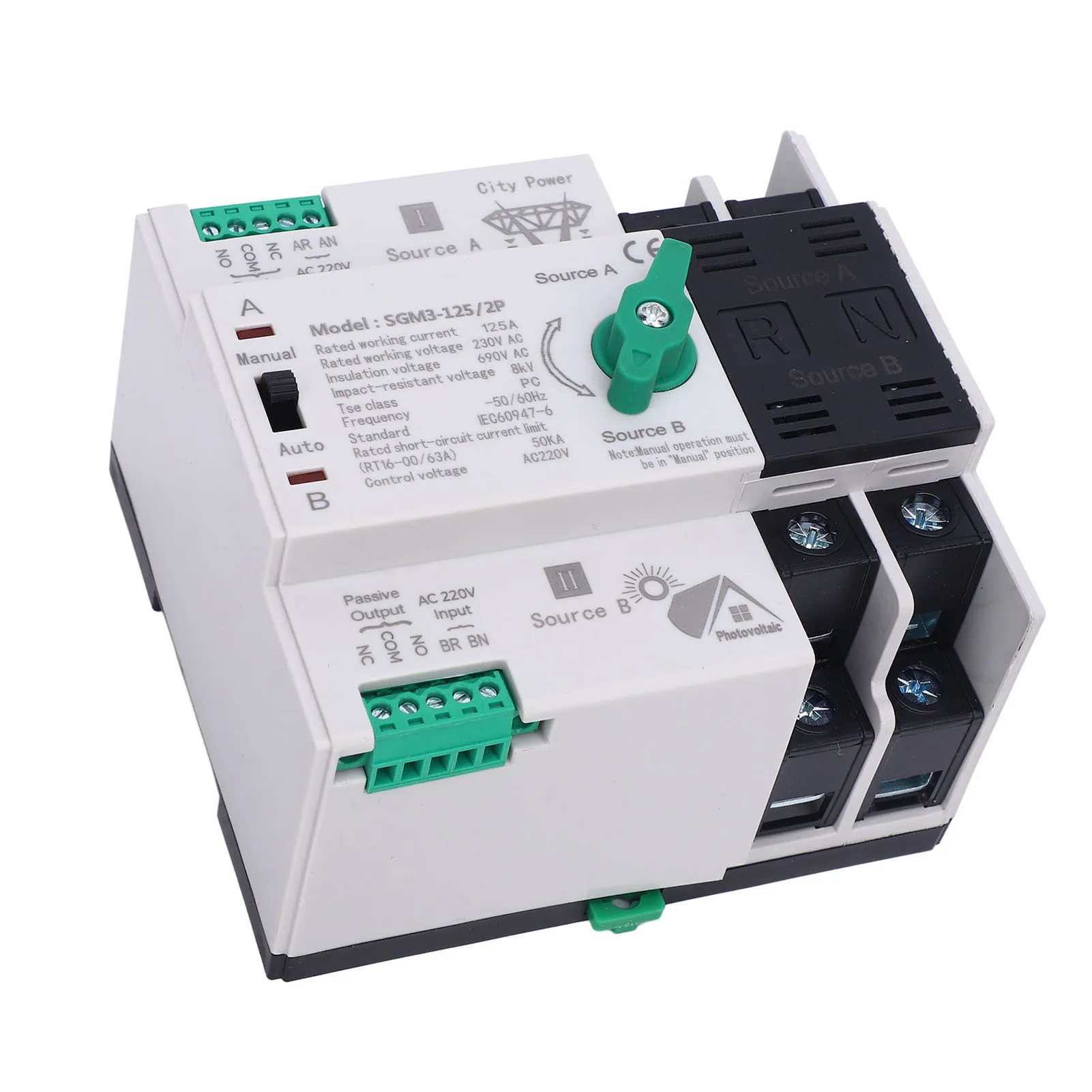 

Double Power Automatic Transfer Switch 125A 2P Millisecond Switching Double Power Generator Changeover Switch for PV