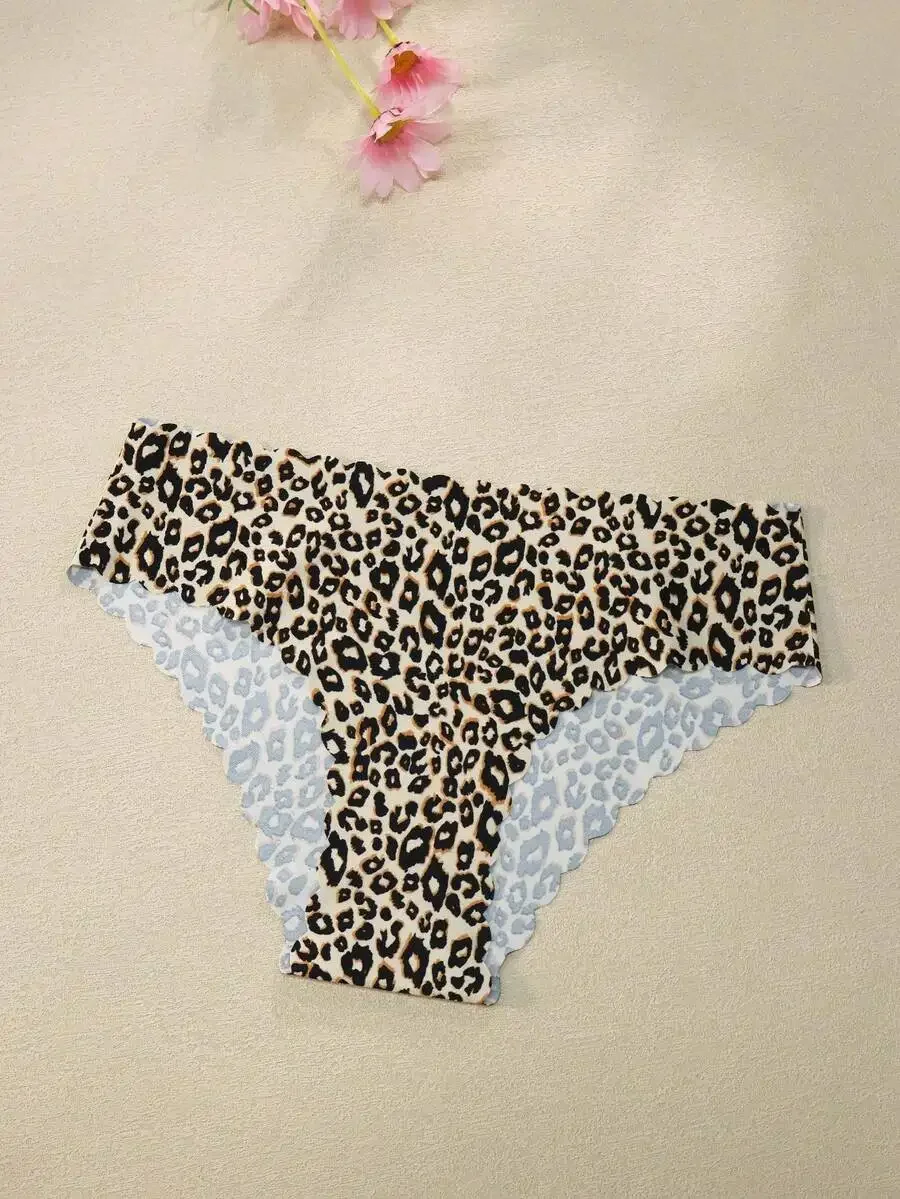 

Women Seamless Lace Trim Breathable Hipster Panties Leopard Print