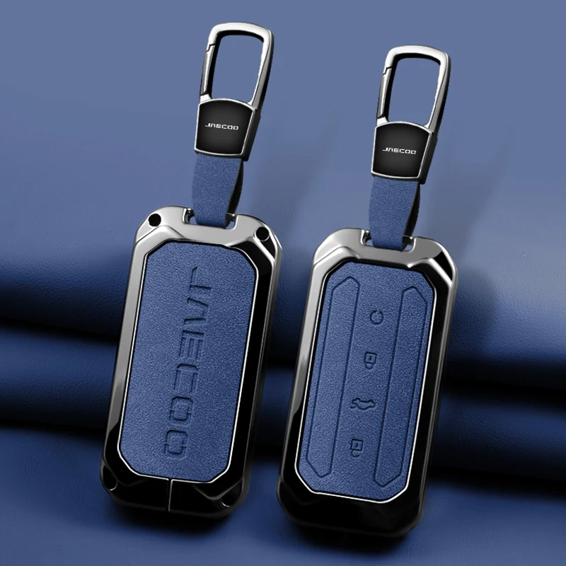 Metal Leather Car Key Case Cover for Chery Jaecoo J5 5 2025 2026 Remote Key Case Bag Keychain Auto Protection Accessories