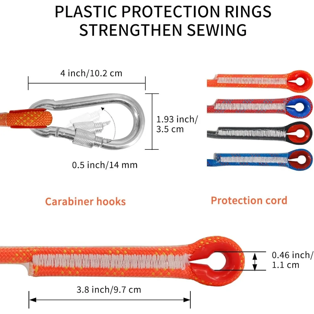 حبل التسلق، 10 مم، حبل سلك ملحق عالي القوة مع خطافين فولاذيين، لحواف الإنقاذ في الهواء الطلق