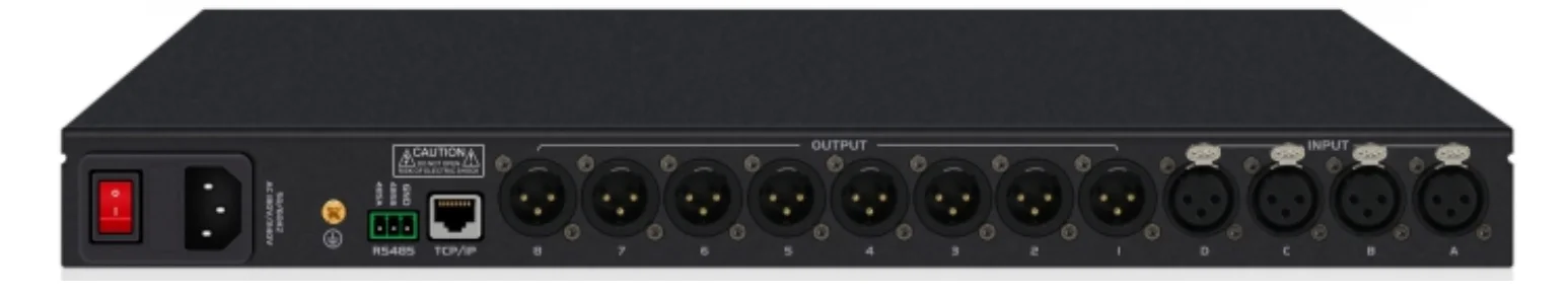 4 In 8 Out 15 Band PEQ DSP Processor 1U Rackmount Stage Performance Audio Amp