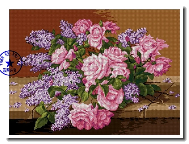 Lovely Counted Cross Stitch Kit, Beautiful Rose, Delphinium, Hybrid Lavender, Flower Flowers