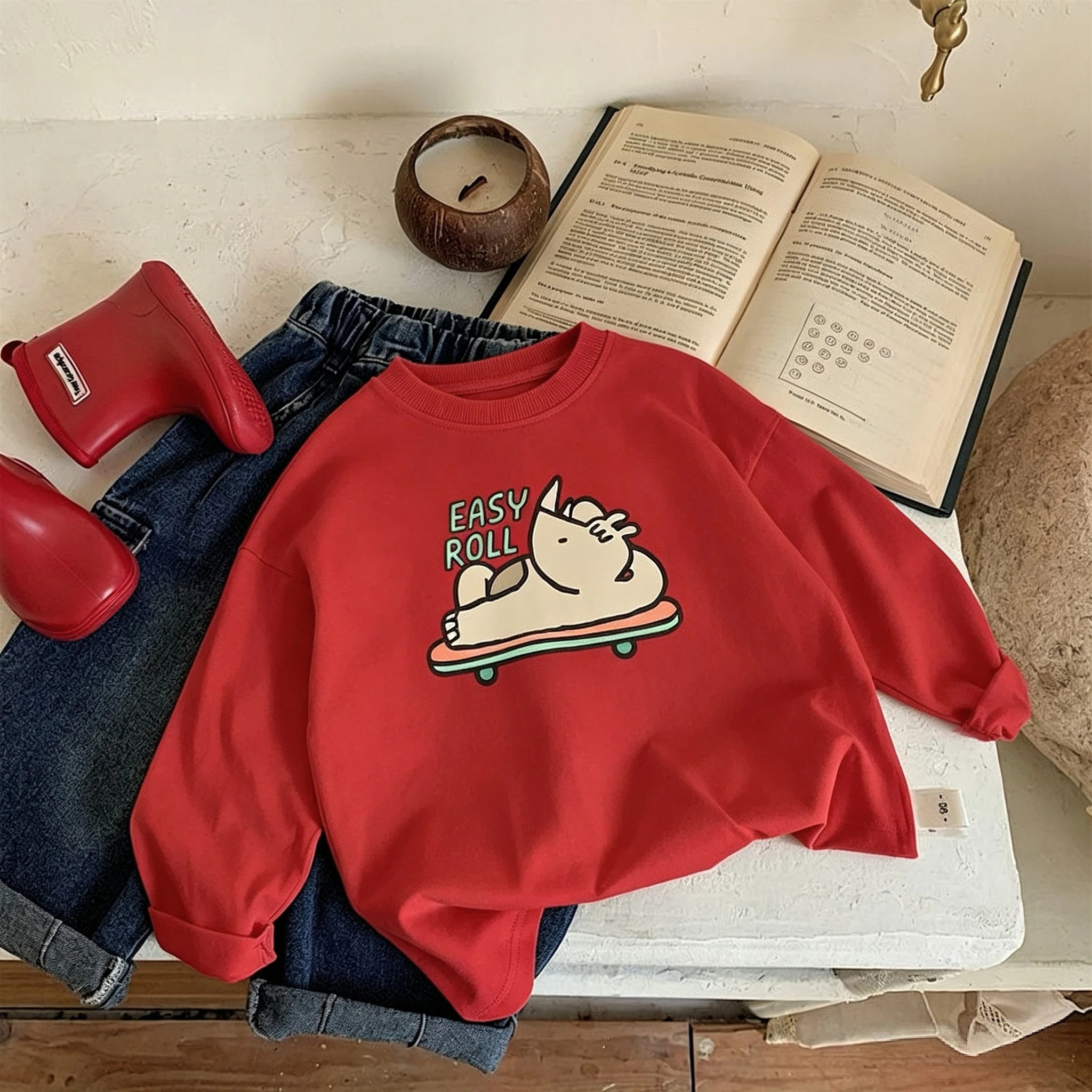 Einfarbiges, bedrucktes, lässiges Langarm-T-Shirt für Babymädchen, Oberteile, Herbstkleidung, modisch, vielseitig, Kinder-O-Ausschnitt-Unterhemd, Bluse – Detail 5