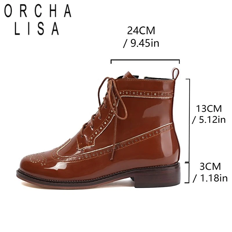 

ORCHA LISA 2025 Блестящие женские ботильоны с круглым носком и блочным каблуком 3,5 см на молнии со шнуровкой, большой размер 46 47 48 в британском стиле, летняя бота