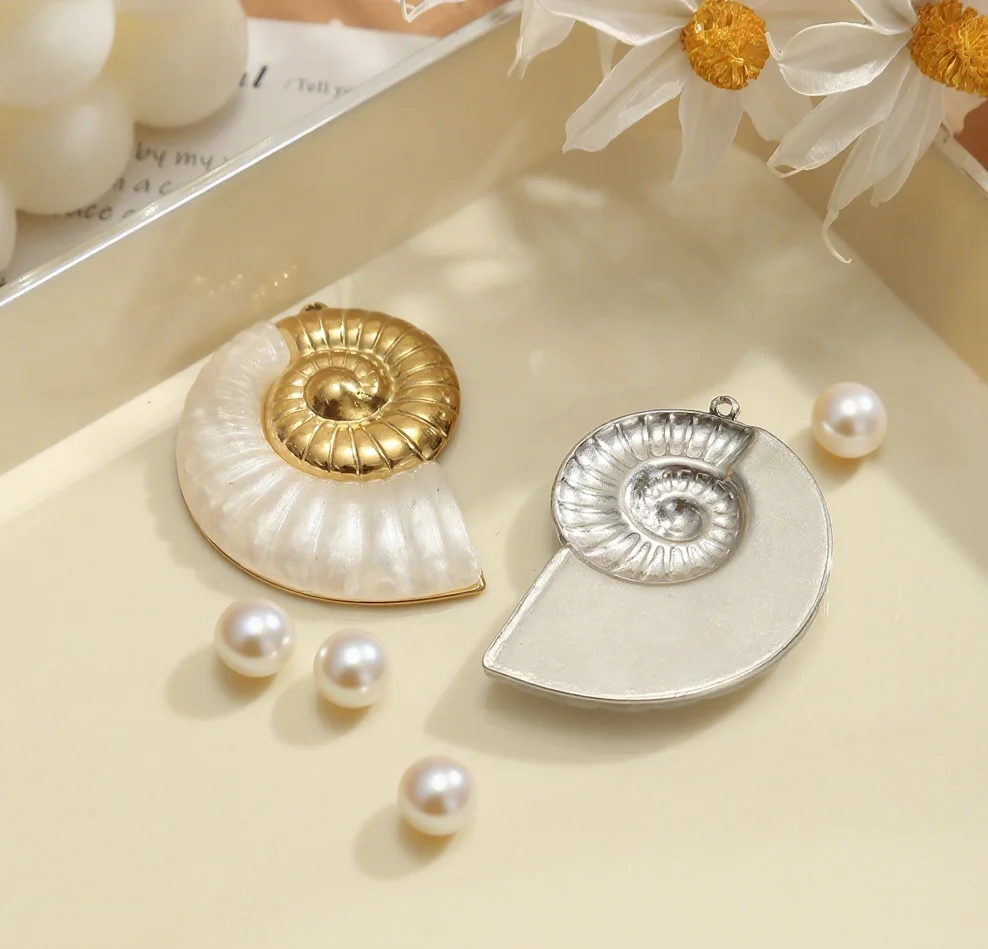 2Pcs Stainless Steel Big Nautilus Shell Jewelry Charms Pendant for DIY Women Necklace Earring Making Accessories view 4