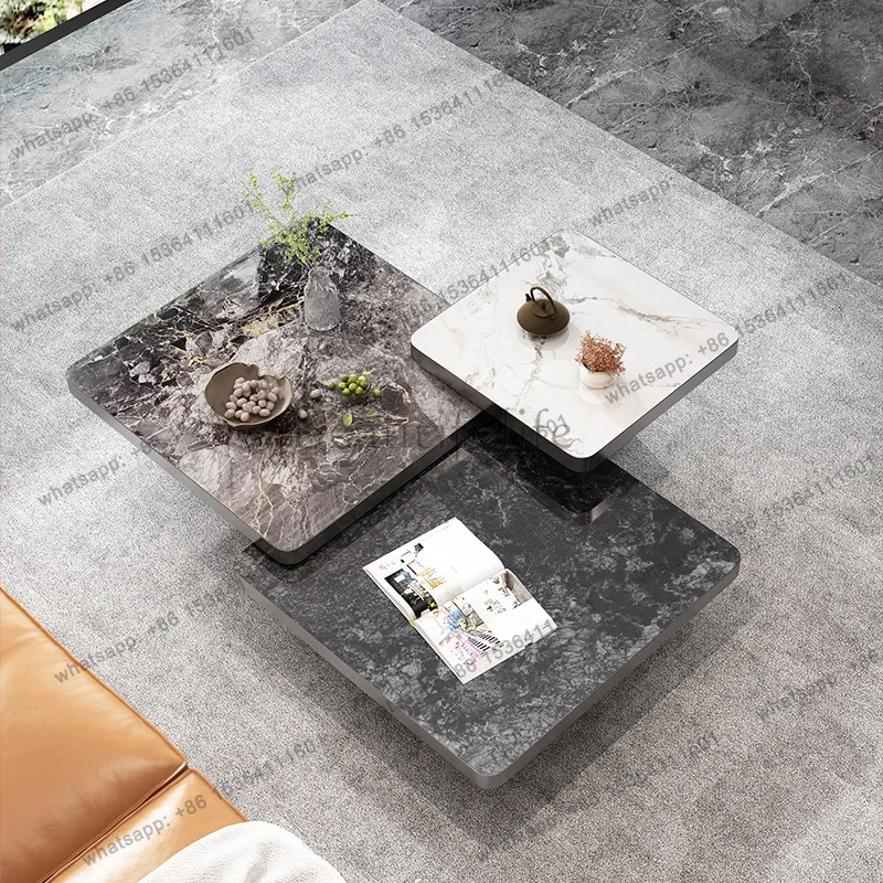 

Luxury Rock Slab Modern Square Combination Coffee Table Minimalist Small Apartment High-end Living Room Coffee Table Household