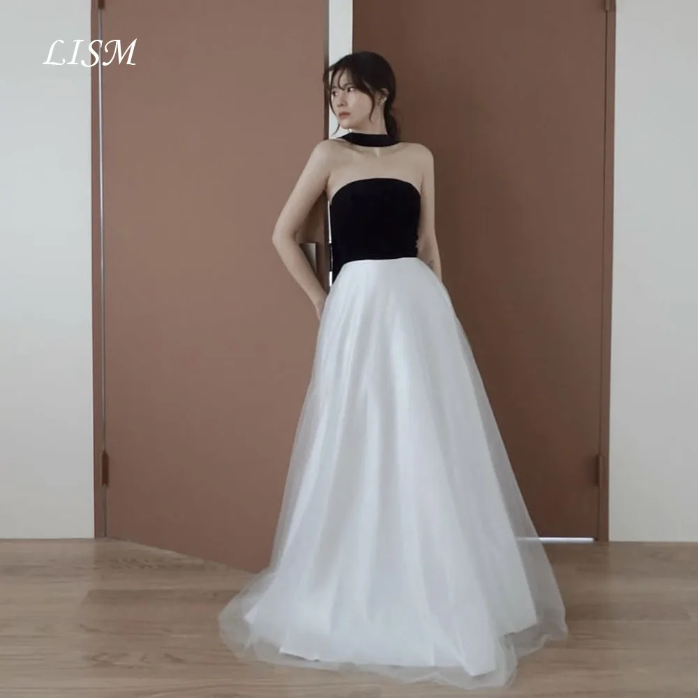 فساتين سهرة أنيقة على شكل حرف a متباينة من LISM مصنوعة من الحرير الأورجانزا الجنية فساتين لحضور الحفلات الموسيقية الطويلة مشد مخصص لالتقاط الصور