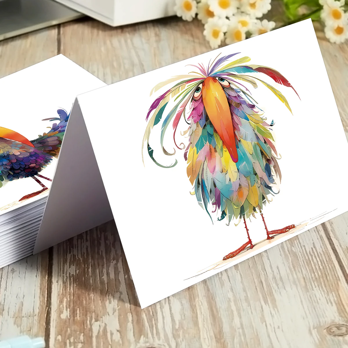 12 Stück farbige Vogel-Grußkarten im Ölgemälde-Stil mit Umschlägen, leere Seite für Geburtstag, Hochzeit, viel Glück, Dankeskarten – Detail 2