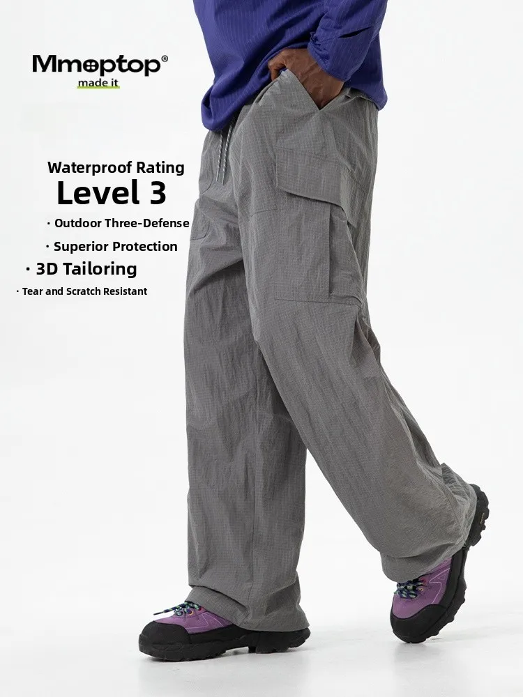 

MMOPTOP Men's Outdoor Sports Workwear Pants Autumn Tee-Proof Wide Leg Paratrooper Trousers Casual Loose Fit Nylon Fabric