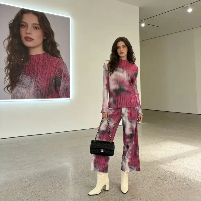 

Miyake Pleated 2026 New Tie-Dye Pleated Set for Women High Elasticity Slim Fit Artistic Casual Stylish Pleated Clothing Pleat