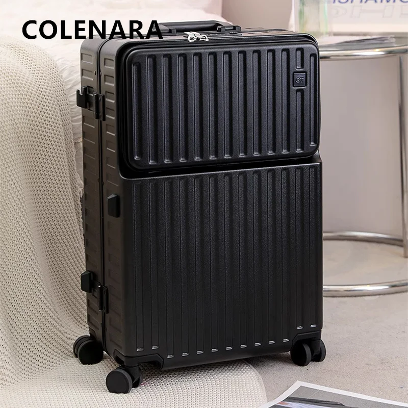 COLENARA 20''24''بوصة محمول الأمتعة الجبهة افتتاح متعددة الوظائف حقيبة تروللي بعجلات الكمبيوتر الألومنيوم الإطار الصعود صندوق المقصورة حقيبة #1