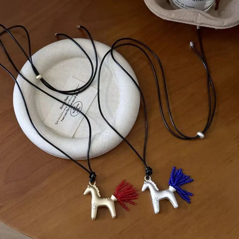 فريدة من نوعها سترة سلسلة المهر قلادة قلادة طويلة الفضة الشمع حبل قلادة مجوهرات اكسسوارات الحصان بولي Leather الجلود قلادة الفتيات #4