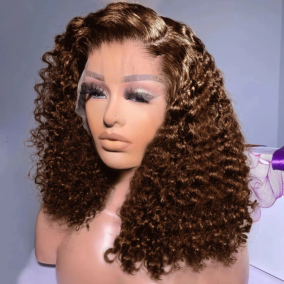 

13x4 Chocolate Brown Bob Lace Front Wig Jerry Curly Lace Front Wigs Human Hair Curly Pre Plucked Bleached Knots Lace Front Wigs