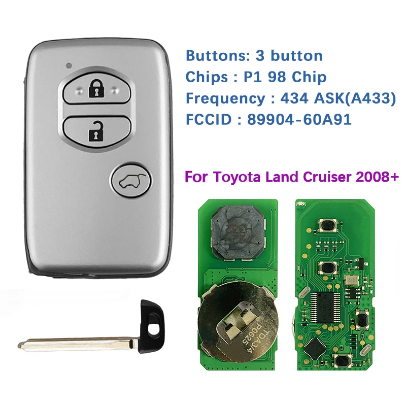 CN007231 Aftermarket Replacement 3 Buttons Smart Key For Toyota Land Cruiser 2008+ B77EA P1 98 4D-67 Chip A433 Keyless Go 433ASK