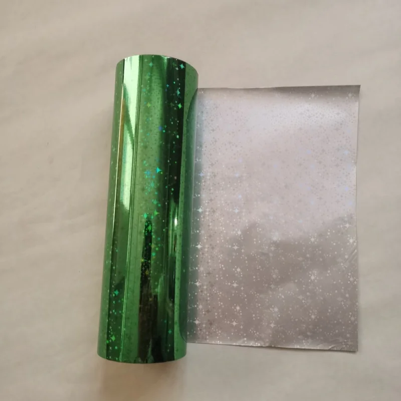 Holographic foil stamping foil light green sparkles star pattern hot press on paper or plastic heat stamping film