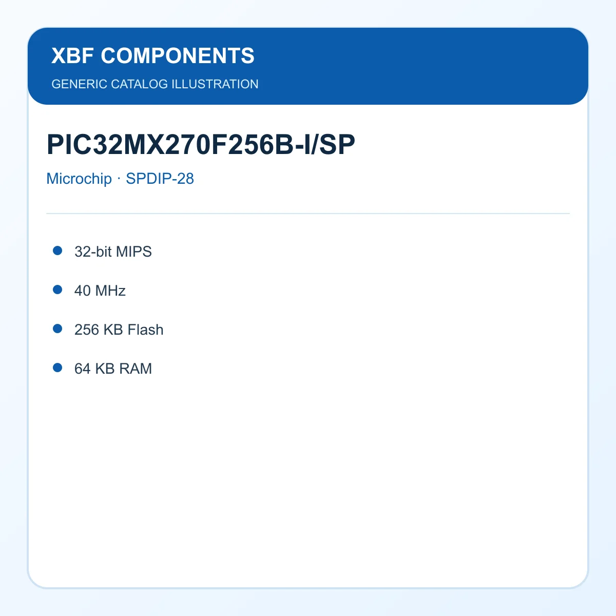 Microchip PIC32MX270F256B-I/SP Microcontroller IC 32-bit MIPS, 40 MHz, 256 KB Flash, 64 KB RAM SPDIP-28