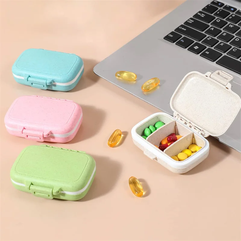 3 Grids Organizer Container For Tablets Travel Pill Box With Seal Ring Small Box For Tablets Wheat Straw Container For Medicines