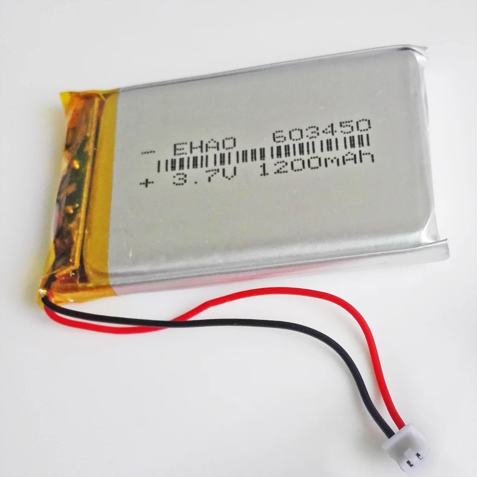 3.7V 1200mAh Lithium Polymer LiPo Rechargeable Battery 603450 + JST 1.25mm 2pin Connector For GPS DVD Mobile Video Game E-books