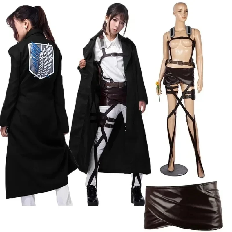 Attack on Titan Cosplay Fato, Roupas Eren Jaeger, Hange Zoe, Jaqueta AOT, Cinto, Casaco Legion, Conjunto completo, Anime