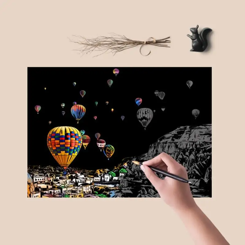 Scratch Painting Kit 4 Sheets Rainbow Engraving Painting Landscape Scratchboard Engraving Art Set For Adults And Kids A4 Scratch