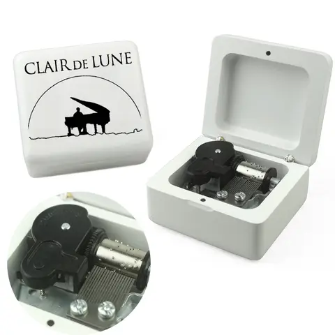 Rosiking-나무 빈티지 화이트 시계 뮤직 박스, 프랑스 소녀 크리스마스와 어린이 생일 선물로 적합