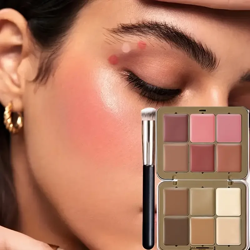 لوحة خافي عيوب البشرة مكونة من 12 لونًا، كريم أحمر الخدود وكريم الوجه مع فرشاة، مكياج كريم أساس غير لامع يدوم طويلاً بتغطية كاملة #1