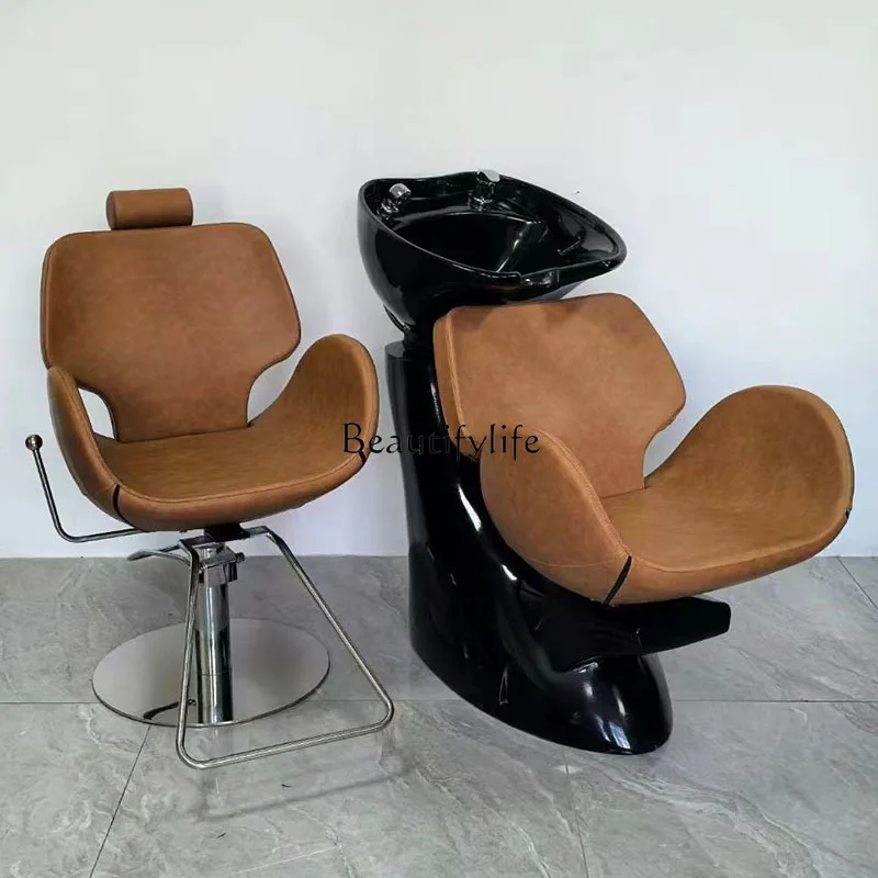 

Barber shop salon lounge chair flush bed special seated shampoo bed