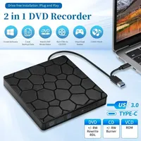 2 in 1 Interface USB 3.0 Type-C External DVD RW Drive Slim DVD CD Writer Burner Reader Player Optical For Laptops Desktop PCs