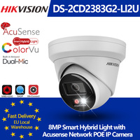 Hikvision DS-2CD2383G2-LI2U 8MP 4K Acusense Smart Hybrid Light Fixed Turret POE Network Camera Built-in Dual-MIC Surveillance