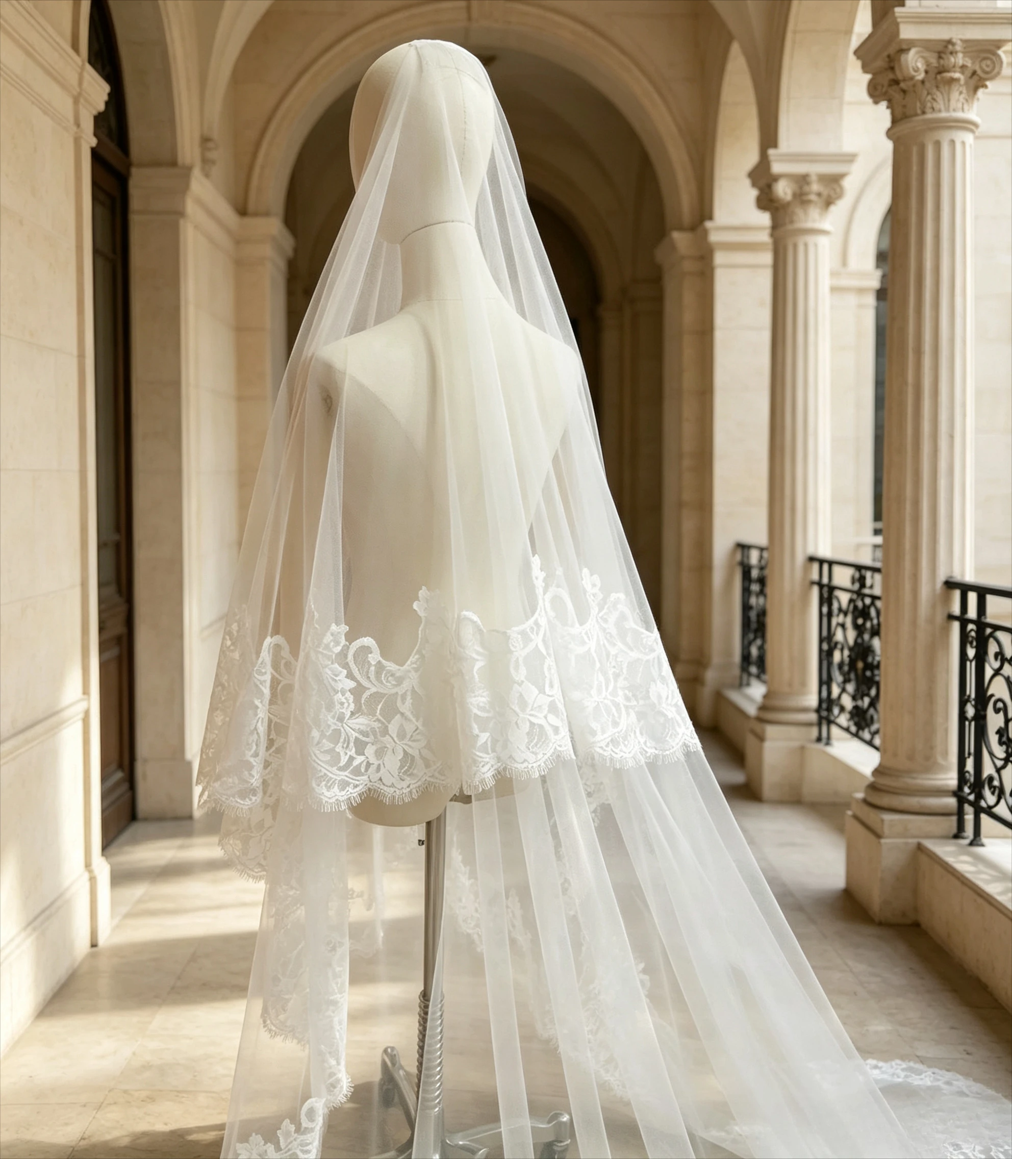 2-Tier Eyelash Lace Bridal Veil Soft Tulle Mantilla Eyelashes With Lace Edge Chantilly Lace Cathedral Wedding Veil Handmade