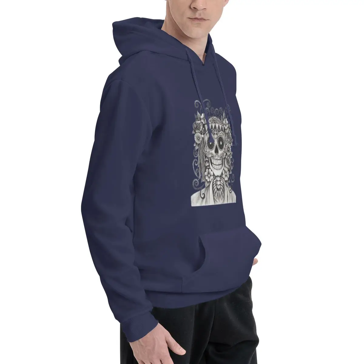 Sugar Skull Men's Polyester Fleece Hoodie - Cozy and Versatile, Great for Layering in Cold Weather and Casual Use