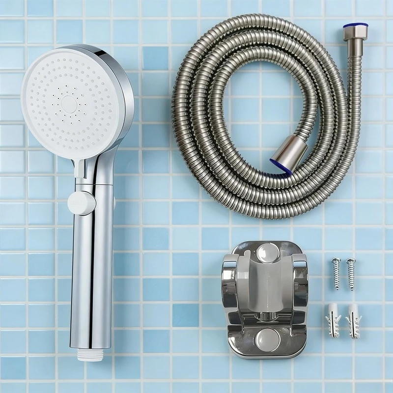 

Bathroom Leak-proof Pressurized Shower Head One-button Water-stop Switch Easy To Install Stainless Steel Bathroom Accessories