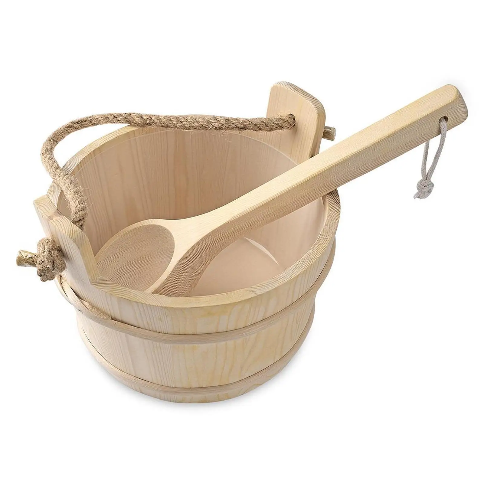 Handmade Wooden Sauna Water Bucket with Ladle Portable Bath Flower Pot Outdoor Barrel for Sauna Bath Home