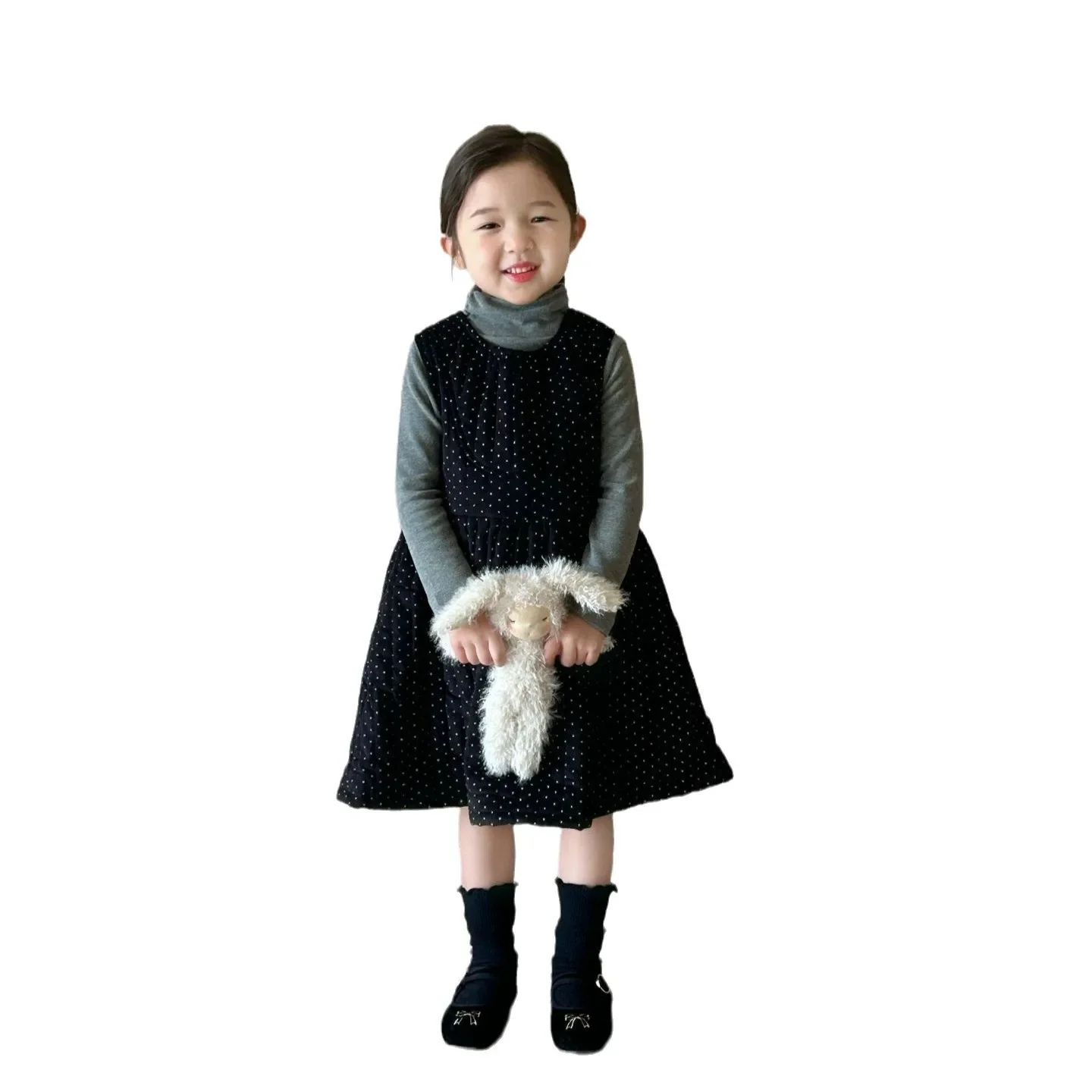 2024 Winter New Children\'s Clothing Korean Edition Children\'s Clothing Cotton Jacket Skirt Thickened Warm Corduroy Dot Skirt