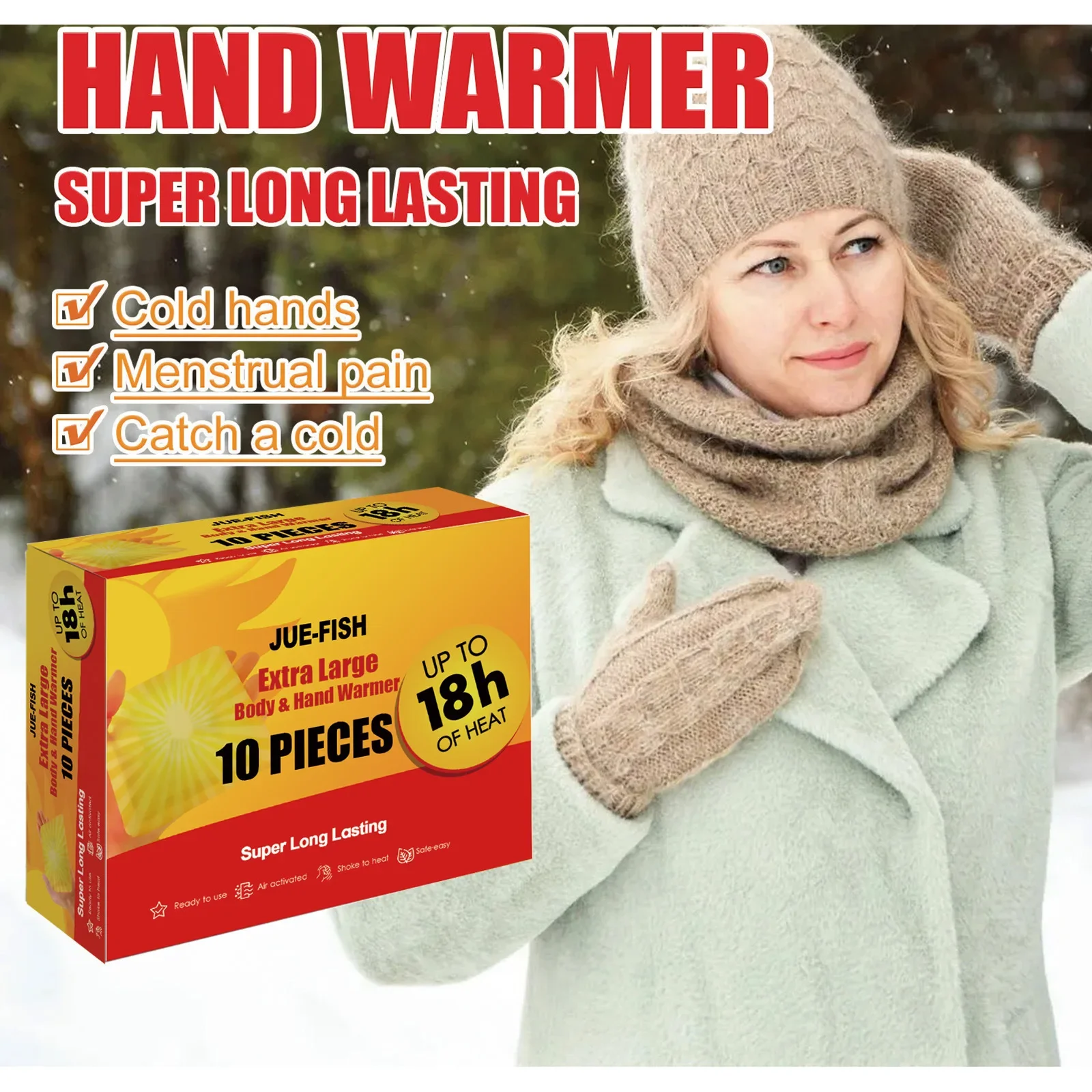 Multipurpose Hand Warmer Natural Lasting Winter Warm Time 18 Hours Patch Self Adhesive Feet Body Warm Paste Pad Winter  Warmer