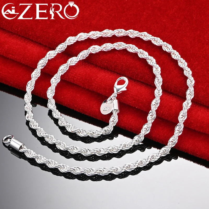 high quality 925 silver 4MM women men chain male twisted rope necklace bracelets fashion Silver jewelry Set