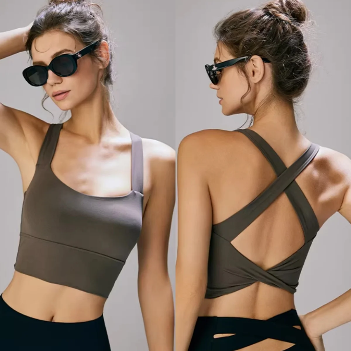 

Бесшовный спортивный бюстгальтер для женщин с перекрестной спинкой, для тренировок средней интенсивности, влагоотводящий, для пилатеса и йоги