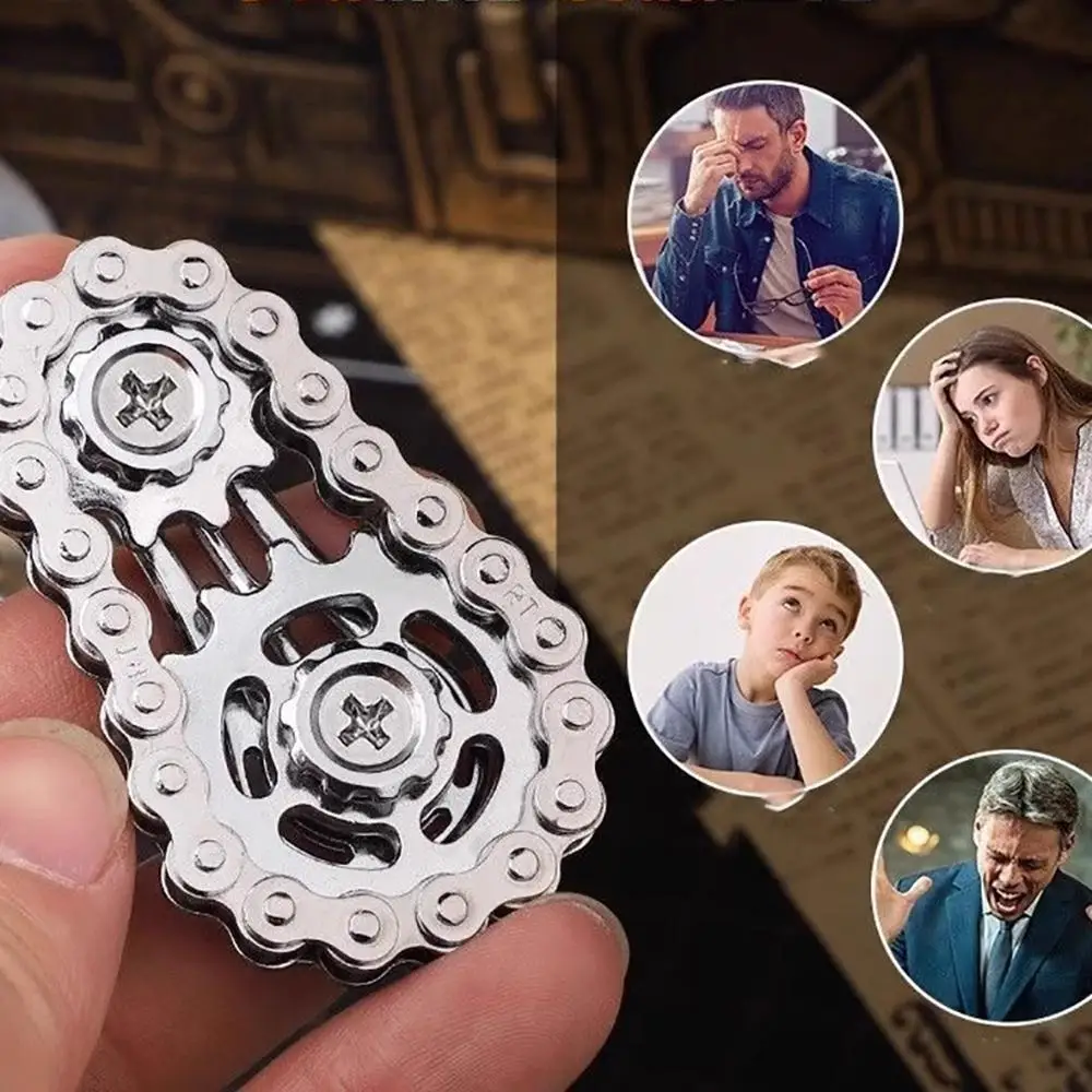 Mainan Jari Logam Rantai Roda Gigi Gyro Mekanik Gyroskop Putar Top Spinner Tangan Rantai Roda Gigi Sproket Jari