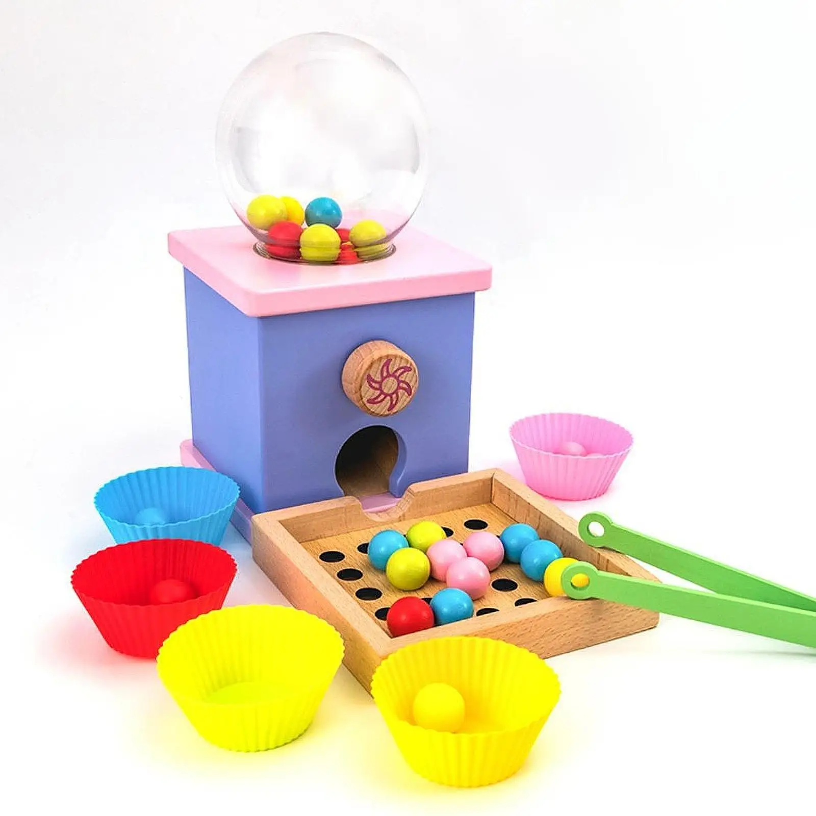 Jogo de clipe de contas de máquina de doces, brinquedo montessori, brinquedos de educação precoce, motor fino, brinquedos de classificação de cores de madeira, bolas em copos para crianças