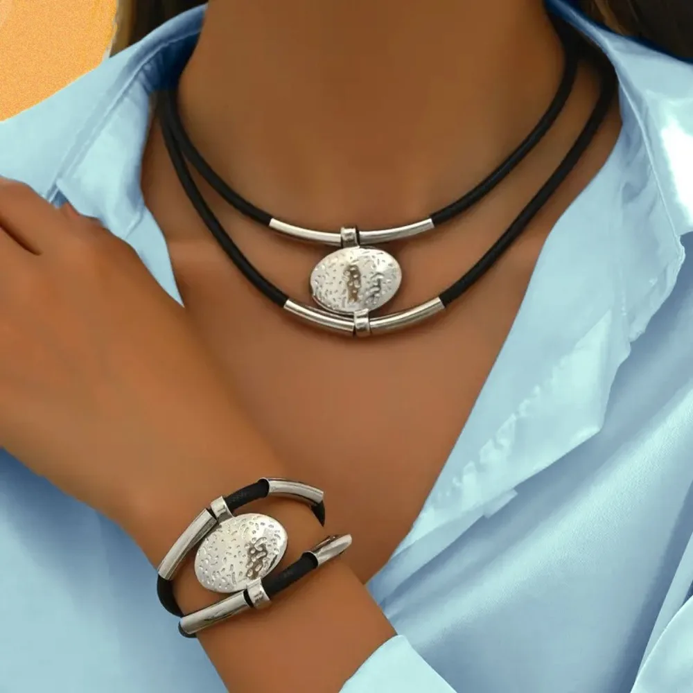 2 pçs/set moda boêmio elíptico pingente colar grande elegância colar pingente vintage corrente gargantilha