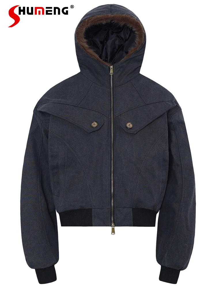 موضة ريترو فو الفراء طوق فريد هوديس سترات الرجال النساء 2025 شتاء جديد فضفاض الراحة العصرية القمم سستة شيك سترات معاطف #1