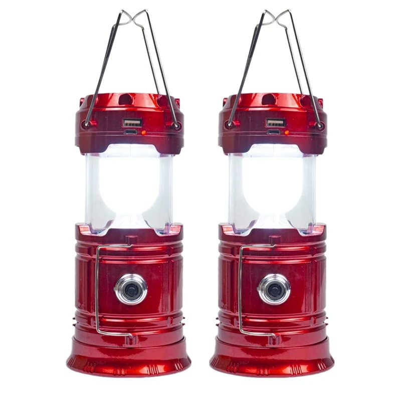 

Solar Camping Lantern Rechargeable USB LED Lantern Flashlight 2 Power Supply Modes Survival Kit (Red 2 Pack)