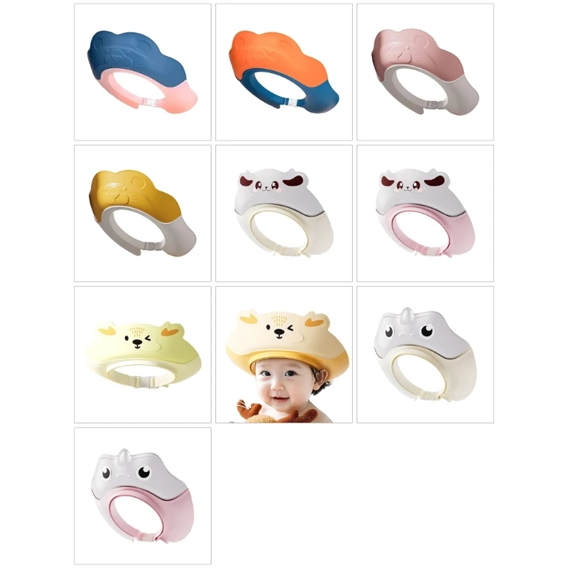 Cartoon Infant Safety Bathing Caps for Shampoo Protections Adjustable Featrure