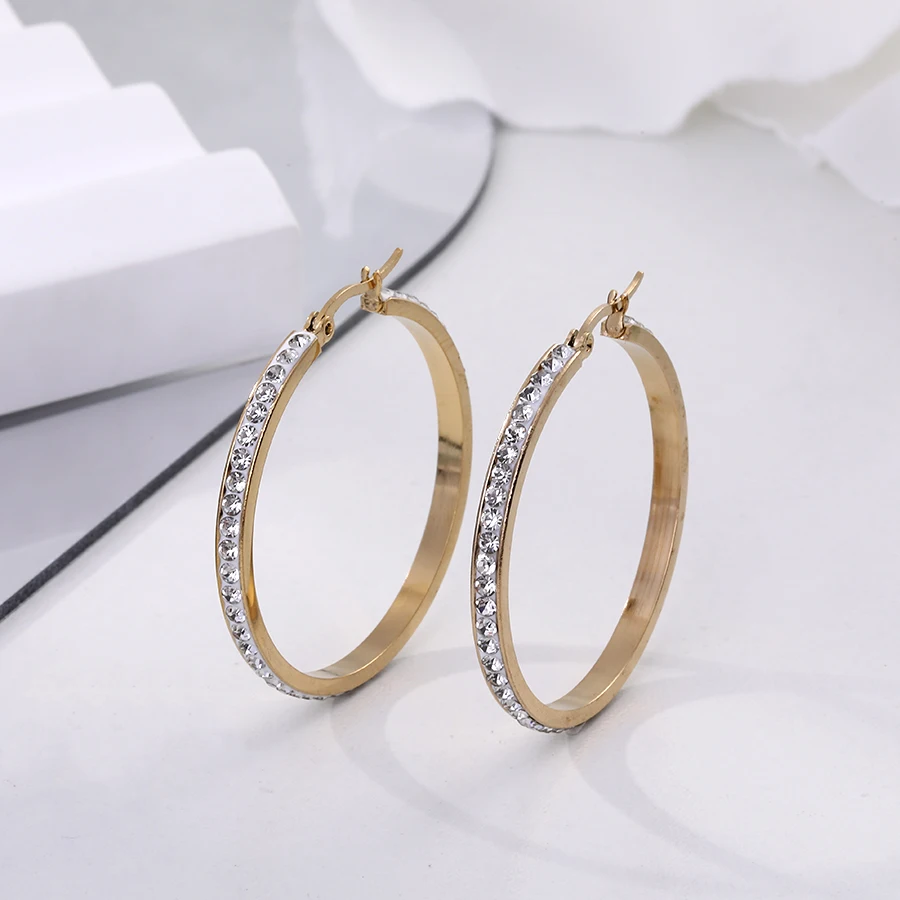 2pc/light luxury high-end hoop earrings for women, stainless steel inlaid with zirconium, fashionable and versatile jewelry